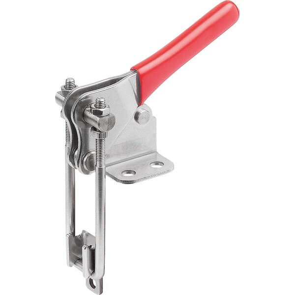 Latch-Action Clamp Vertical With Fixed Jaw, L1=12, 2, Stainless Steel Bright, Comp:Plastic Comp:Red